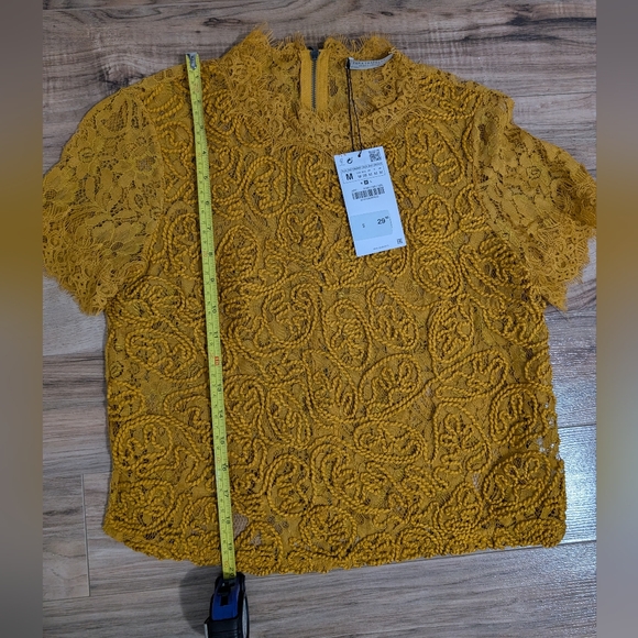 NWT Zara Women's Semi-Sheer Yellow Lace Crop Top - Size Medium - Picture 6 of 7
